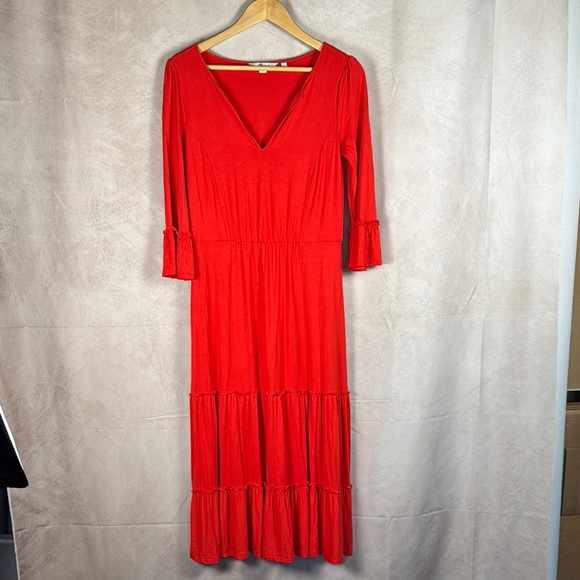 Boden Jordana Maxi Dress Size 6 Red Split VNeck Tiered Casual Soft Boho Festival - Picture 2 of 11